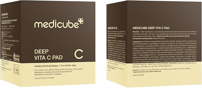 Medicube Deep Vita C Pad || Wiping care for Dark Spots & Pigmentation concerned areas | Infused with 7-day dark spot ampoule | 500,000PPM of vitamin water & 3 types of vitamin | Korean skincare (70