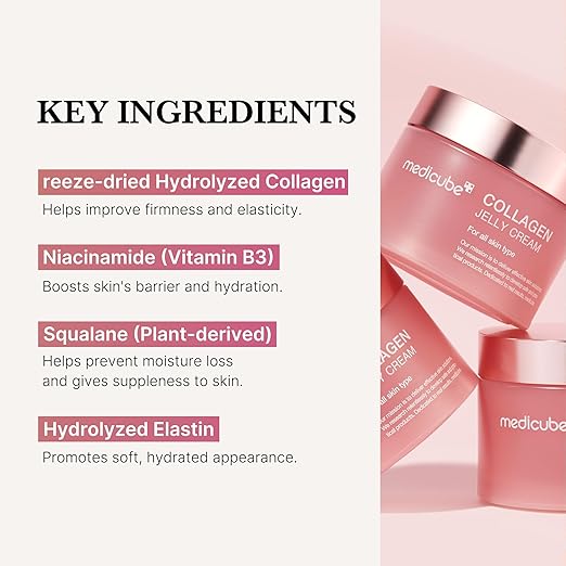 medicube Collagen Jelly Cream- Niacinamide & Freeze-Dried Hydrolyzed Collagen - Boosts skin's barrier hydration and gives 24h Glow & Lifted Look - No artificial color, Korean skincare (3.71 fl.oz.)