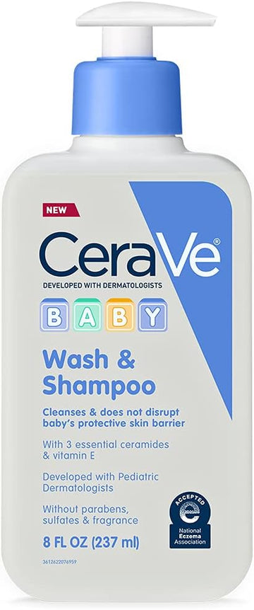 CeraVe baby wash & shampoo, fragrance, paraben, & sulfate free for tear-free baby bath time, 8 Oz