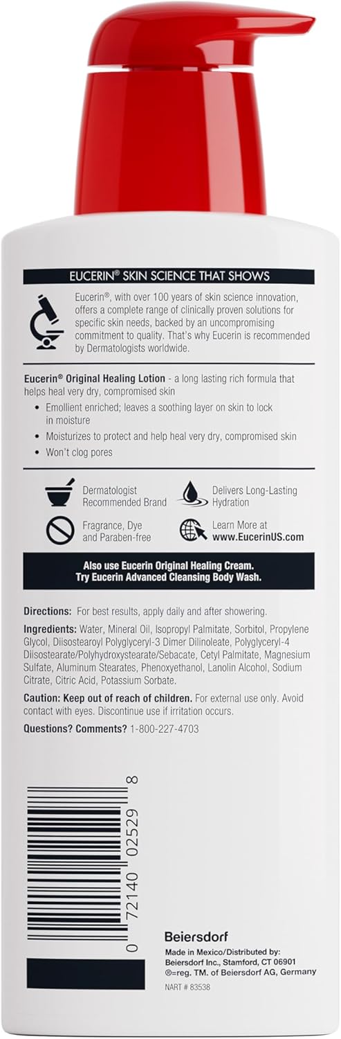 Eucerin Original Healing Rich Body Lotion, Body Lotion for Dry Skin, 16.9 Fl Oz Pump Bottle