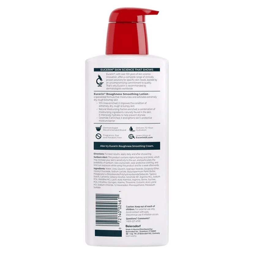 Eucerin Roughness Smoothing Body Lotion for Dry, Rough Skin, Urea Enriched Body Moisturizer, 16.9 FL OZ Pump Bottle