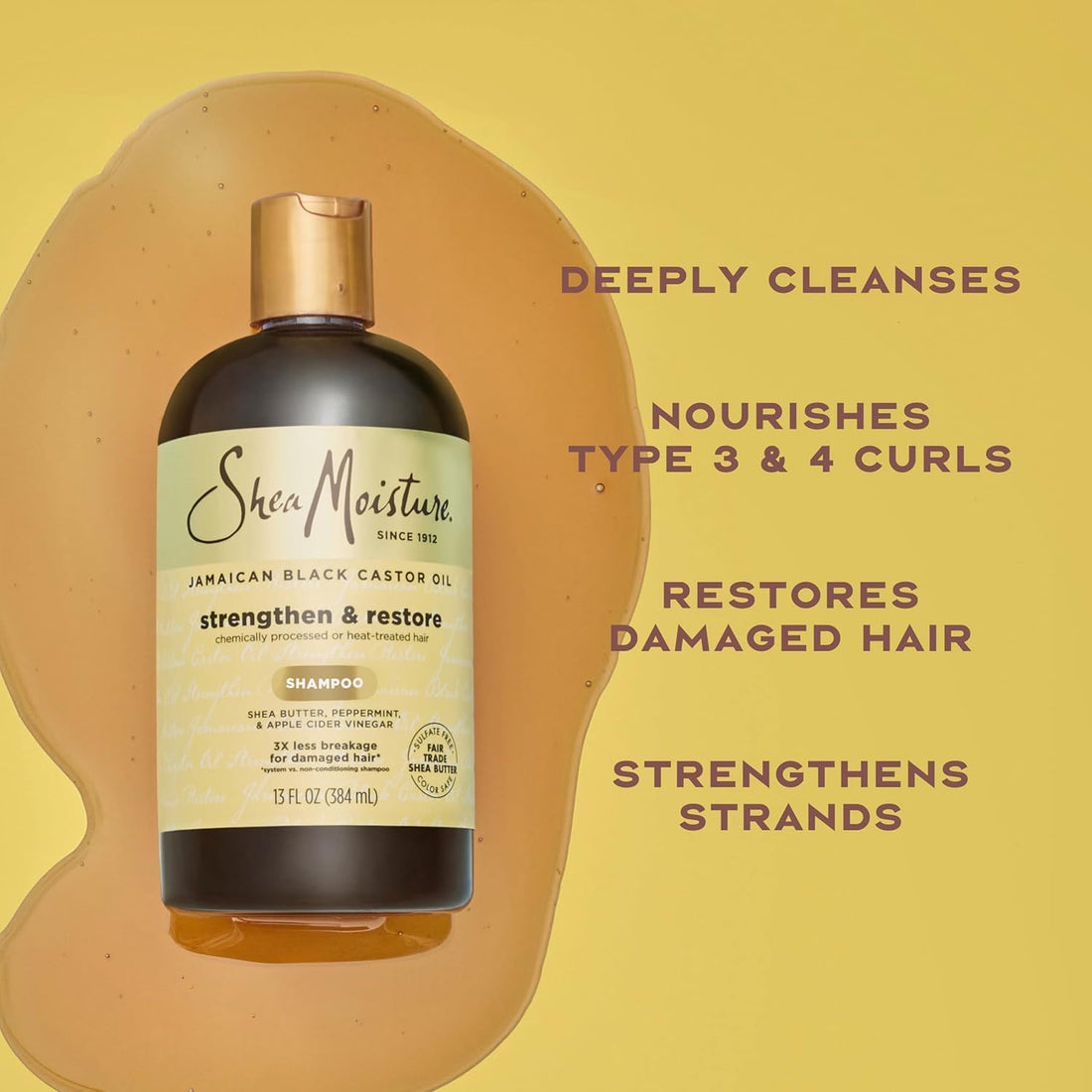 SheaMoisture Strengthen and Restore Pure Jamaican Black Castor Shampoo Oil 13 Oz